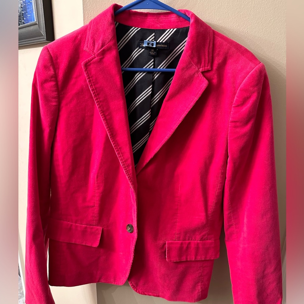 Beautiful bright pink velvety corduroy Brooks Brothers jacket.